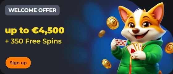 Corgi welcome bonus offer up to €4,500 and 350 free spins