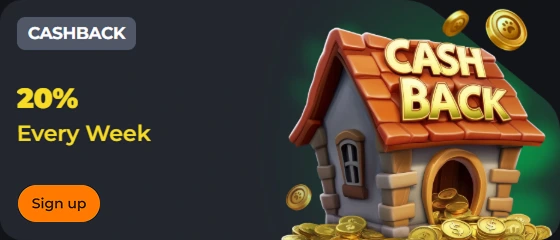 20% cashback every week promo with doghouse icon
