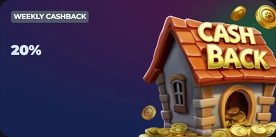 Weekly cashback promo 20% with doghouse image